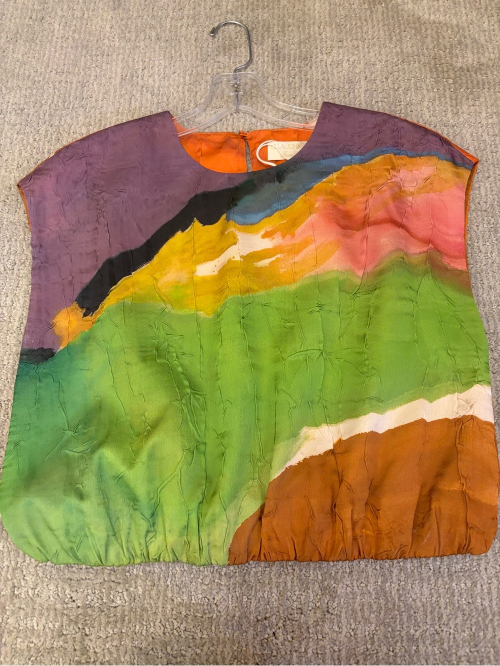 Ulla Johnson Multicolor Abstract Watercolor Silk Tunic - Green, Purple, Orange